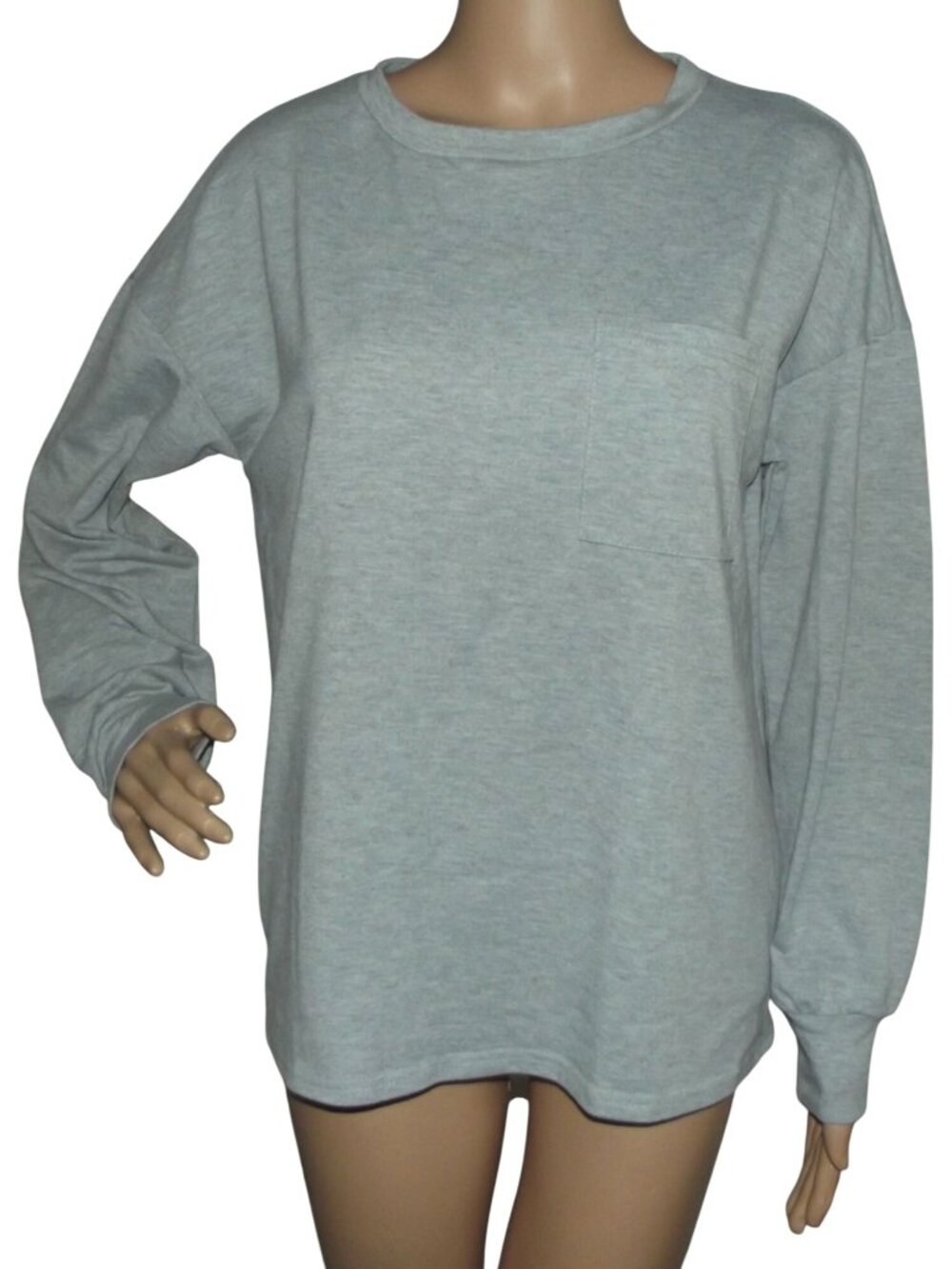 Ekouaer T-Shirt Womens Sz Small Heather Gray long sleeve crew pocket
